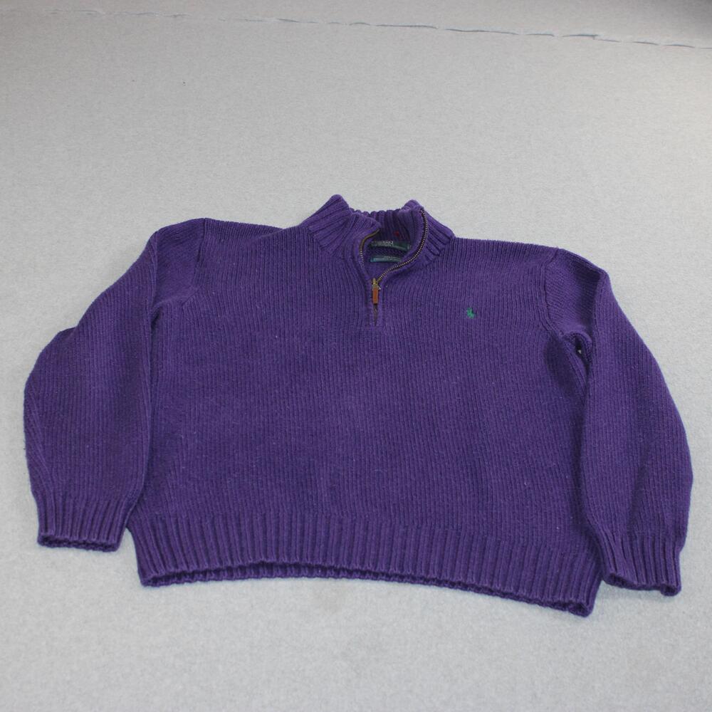 Polo Ralph Lauren Sweater Men Large Purple 1/4 Zip Mock Neck Heritage Academia